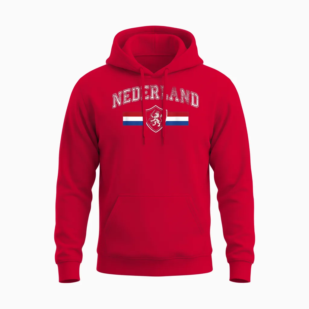 Nederland Netherlands Lion Holland Vintage Orange Unisex Hoodie in Red