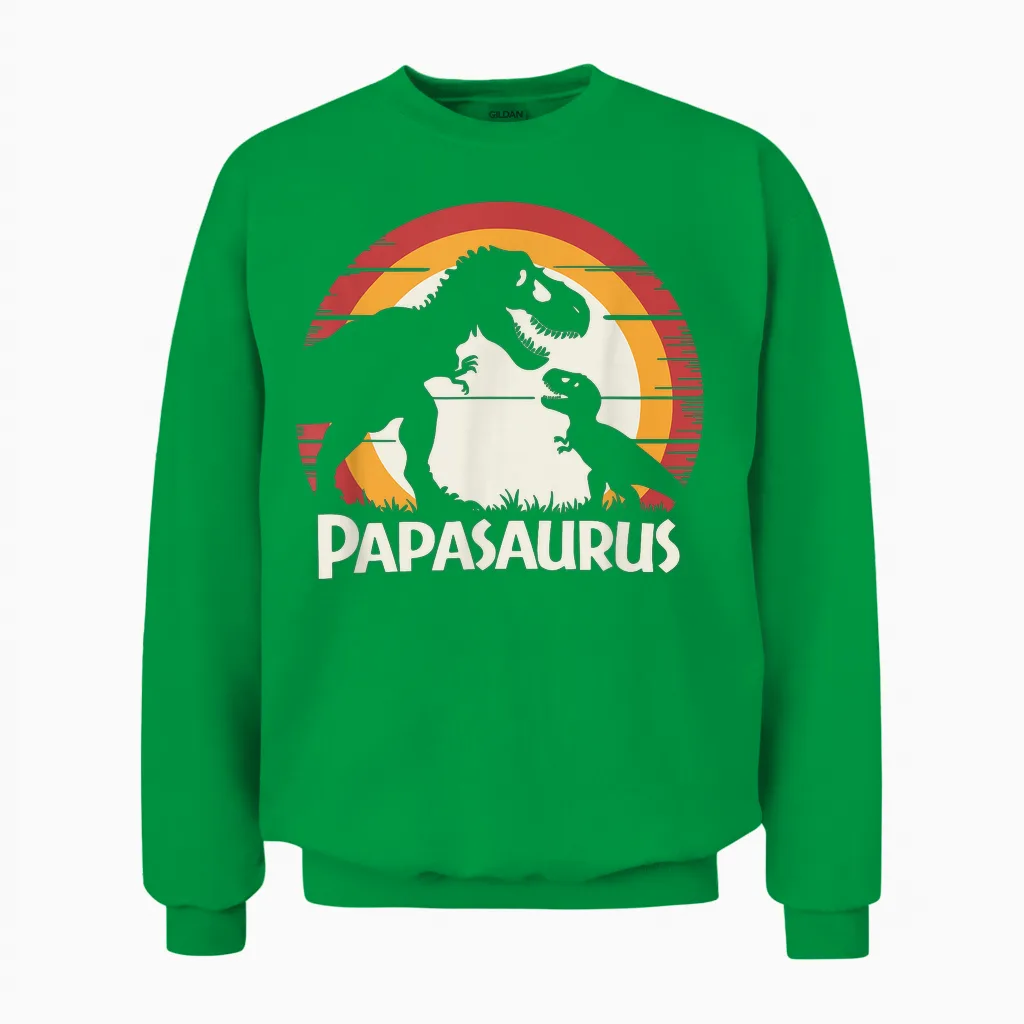 Papa Dinosaur Tyrannosaurus Rex Men's Papasaurus Unisex Sweatshirt in Irish Green