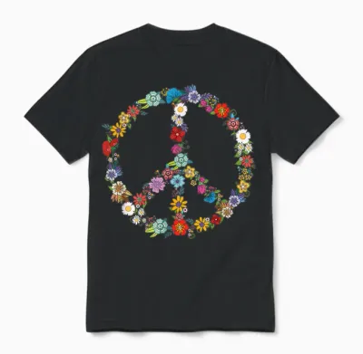 Love and Peace Flower Hippie Lover Beautiful Gift Cute Funny T-Shirt, Black, S Unisex T-Shirt - Black