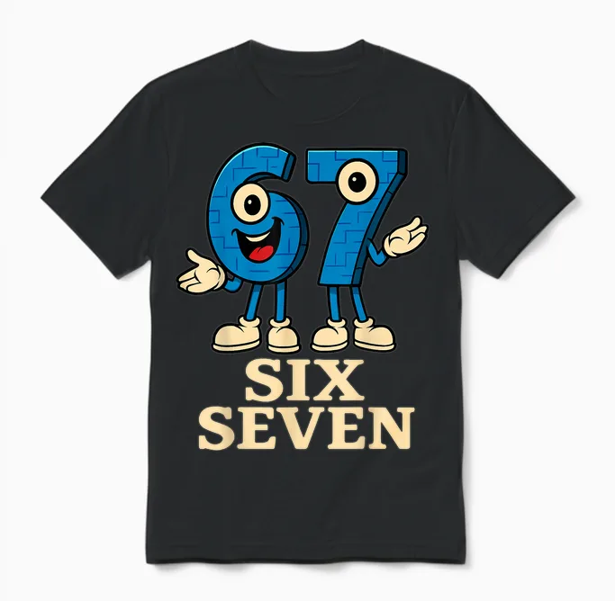 67 Six Seven 6-7 Funny Italian Brain Red Gaming Meme Unisex T-Shirt in Black