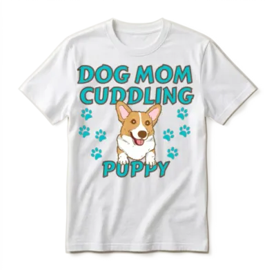 Dog Mom Cuddling Puppy , Dogs Lovers, Funny Dog Unisex T-Shirt - White