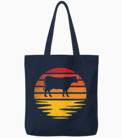 Cow Retro Tote Bags - Navy