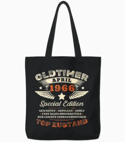 60. Geburtstag Geschenk Mann Oldtimer April 1966 60 Jahre Tote Bags - Black