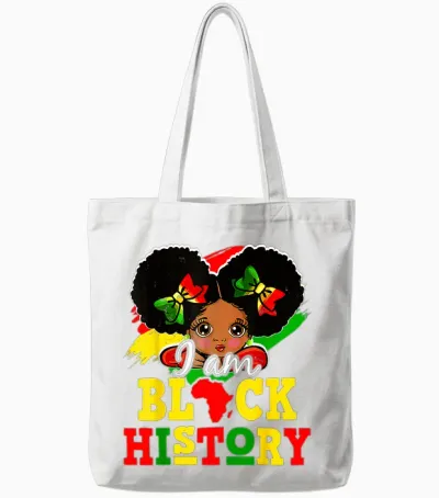 I Am Black History Month Cute Messy Bun Girl Tote Bags - White