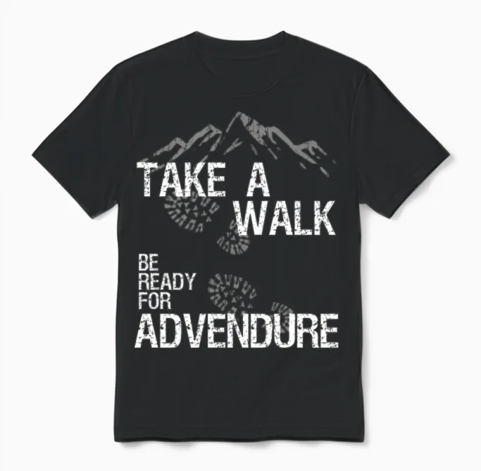 Hiking Hike Take a Walk Vintage Unisex T-Shirt in Black