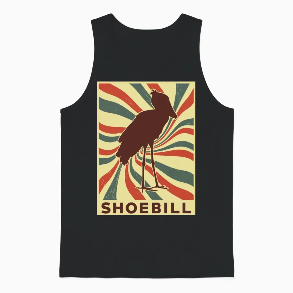 Shoebill Retro Vintage Unisex Tank Top in Black