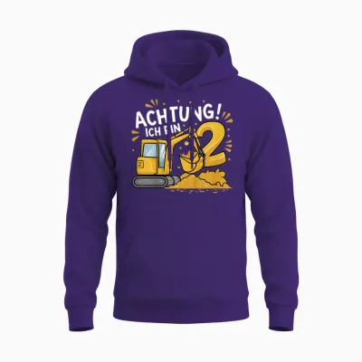 Kinder 2. Geburtstag Junge 2 Jahre Bagger Baustelle Unisex Hoodie - Purple