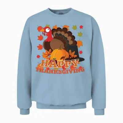 Happy Thanksgiving Day Hallothanksmas Turkey Unisex Sweatshirt - Light Blue