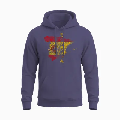 Spain Map and Flag Distressed España Unisex Hoodie - Heather Sport Dark Navy