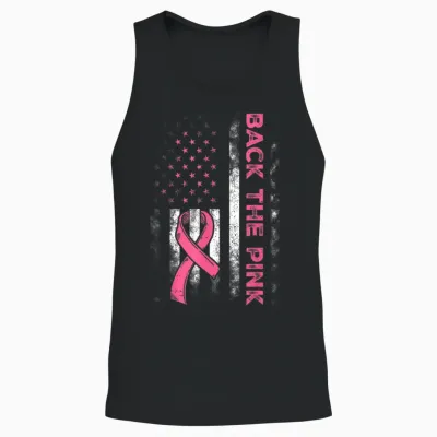 Back the Pink Us Flag Breast Cancer Awareness Women Men Unisex Tank Top - Black