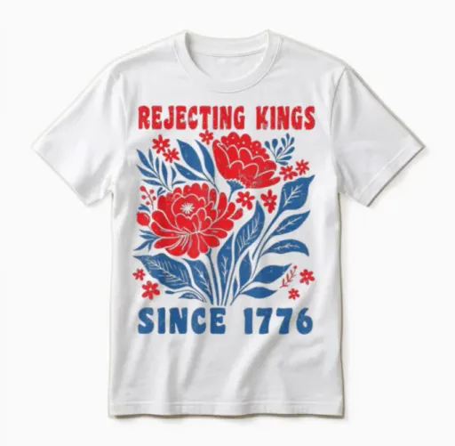 Rejecting Kings Since 1776 Retro 4th of July Flower No Kings Unisex T-Shirt in White