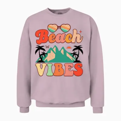 Retro Groovy Beach Vibes Unisex Sweatshirt - Light Pink