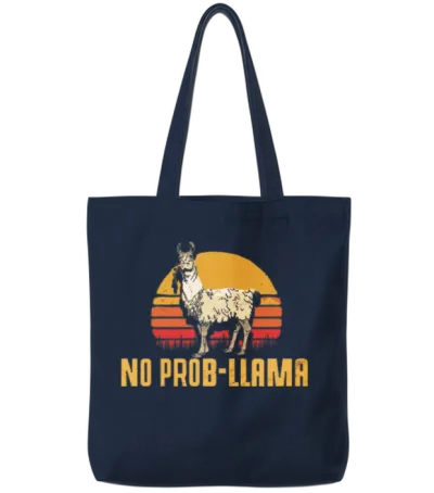 No Prob-Llama Retro Funny Llama Alpaca Tote Bags - Navy