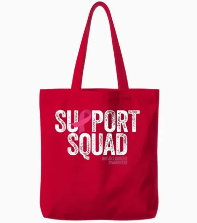 Breast Cancer Shirts Support Squad Breast Cancer Awareness Tote Bags - Red