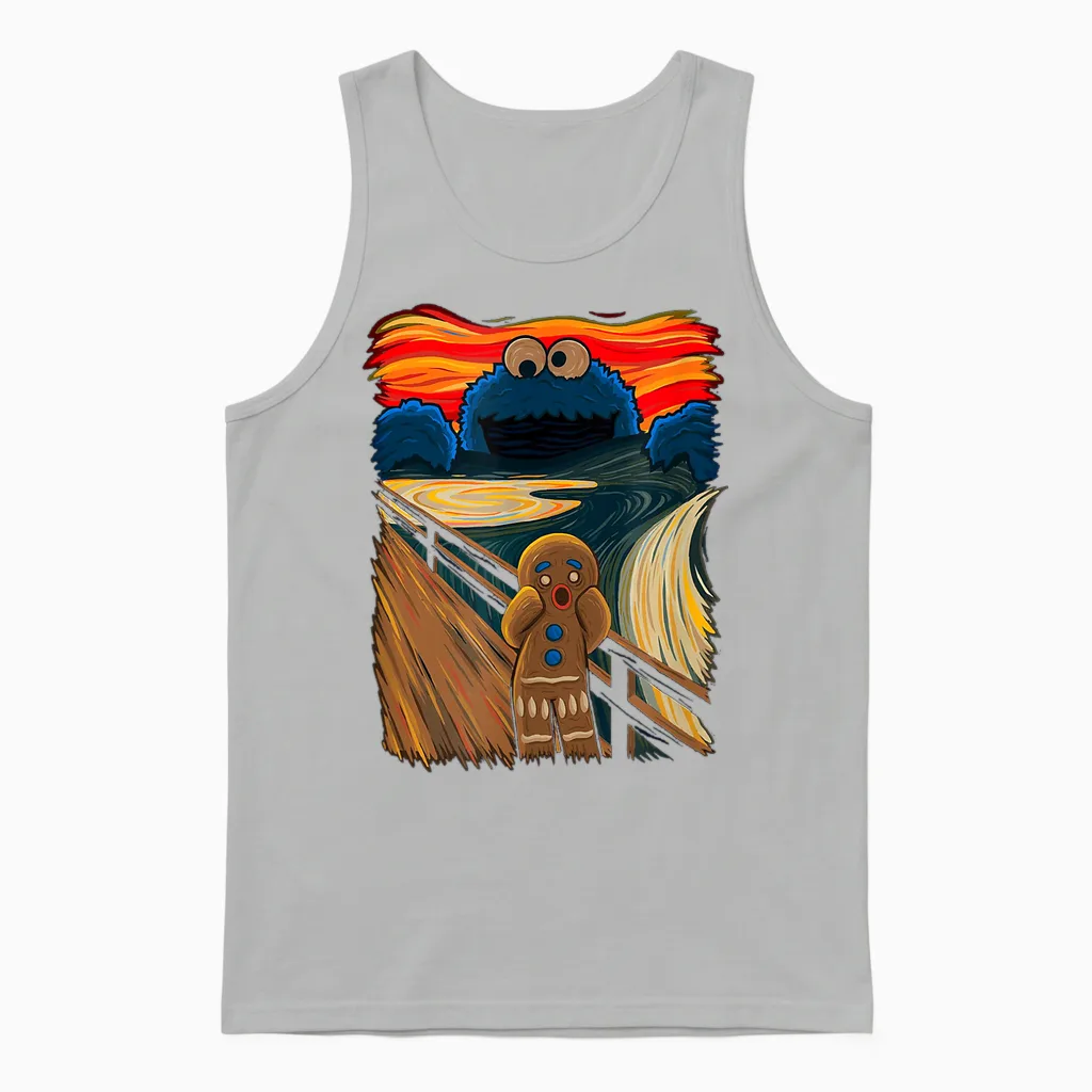 Cookie Muncher the Scream Munch Monster Joke T-Shirt, Black Unisex Tank Top in Ash