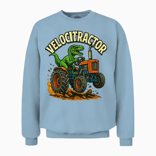 Velocitractor Dino Tractor Lovers Fun Farming Dinosaur Gift Unisex Sweatshirt - Light Blue