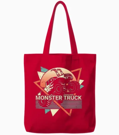 Monster Truck Retro Tote Bags - Red