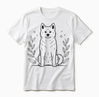 Line Art Japanese Akita Inu Minimalist Unisex T-Shirt - White