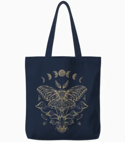 Butterfly Grunge Fairycore Aesthetic Luna Moth Mushrooms Y2k Tote Bags - Navy