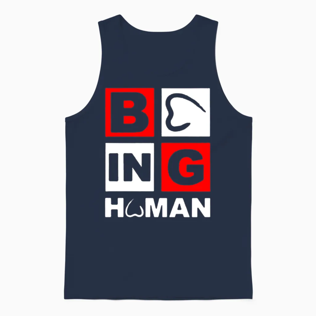 Funny Being Human Unisex Tank Top in Navy