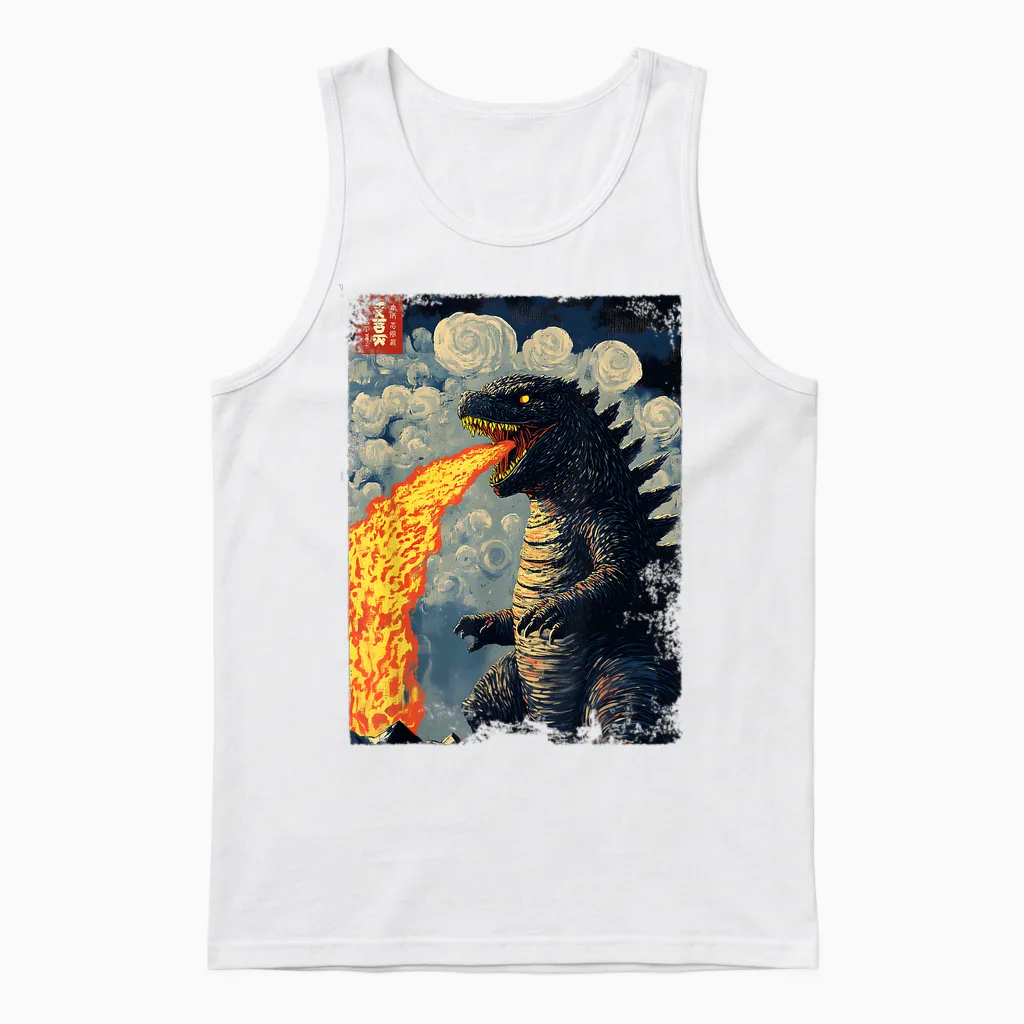 Scary Movie Graphic Kaiju Japanese Vintage Funny Unisex Tank Top in White