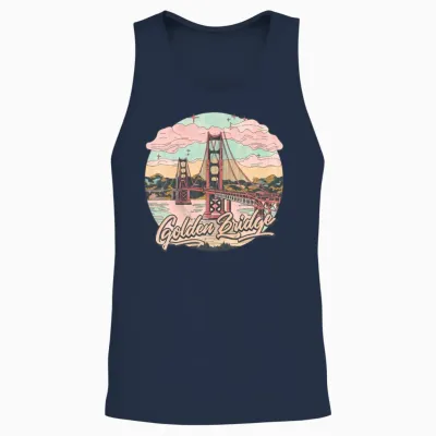 Golden Gate Bridge Retro Pastel Colors Unisex Tank Top - Navy