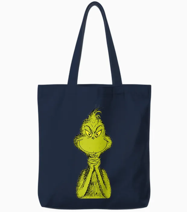 Dr. Seuss Classic Sly Grinch Raglan Baseball Tote Bags in Navy