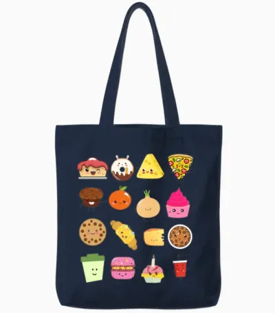 Funny Food Tote Bags - Navy