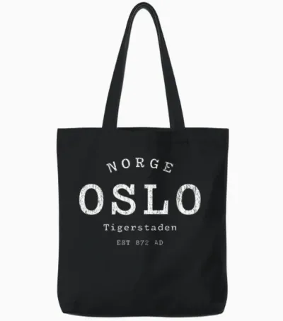 Oslo Tigerstad Vintage Emblem Tote Bags - Black