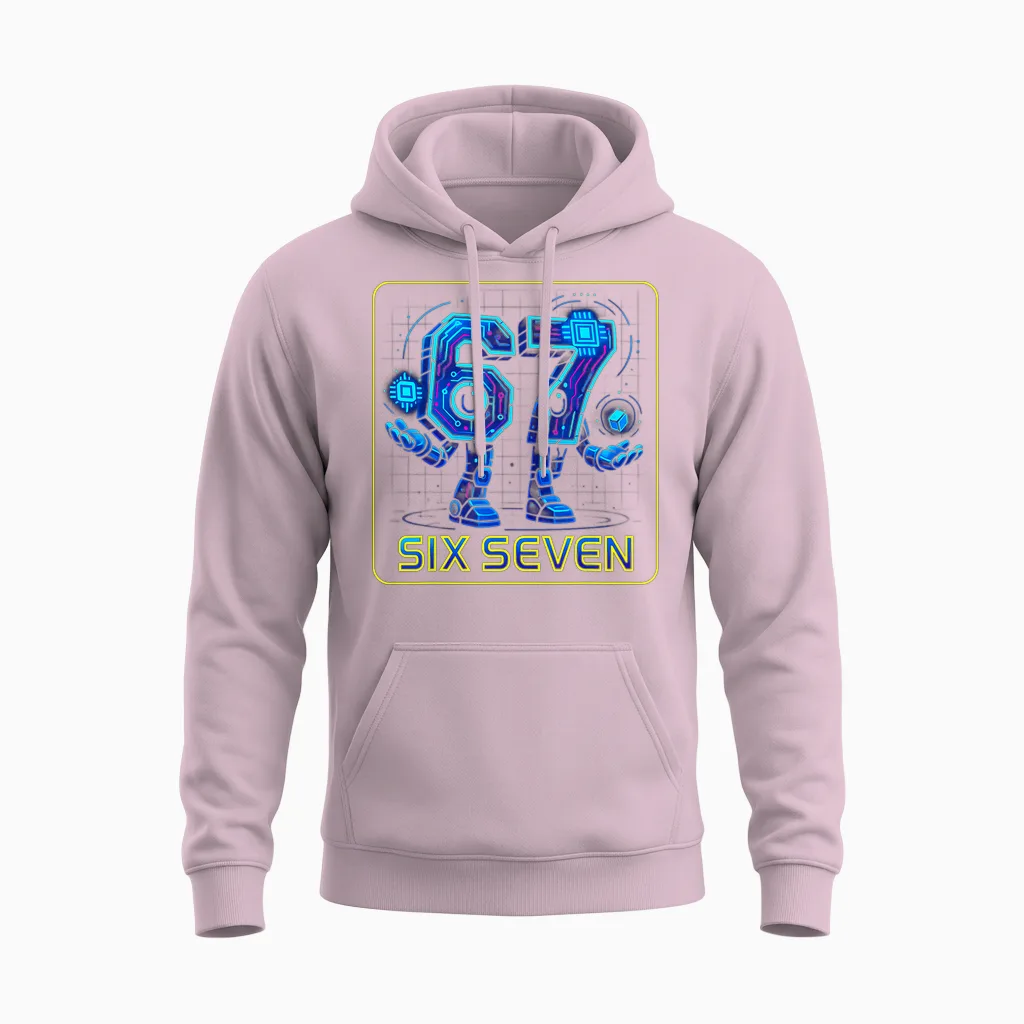 67 Cyber Robots - Six Seven 6โ7 Slang-Meme Fรผr Jungen Und Teenager Unisex Hoodie in Light Pink