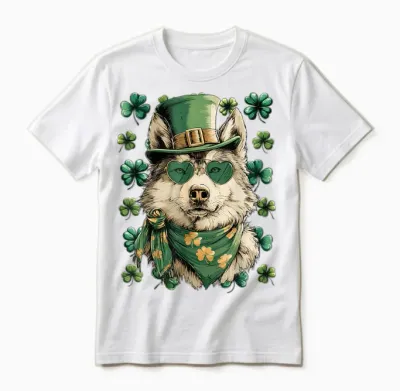 Lunettes De Soleil Loup Irlandais Avec Cœurs Trèfle St Patrick Unisex T-Shirt - White