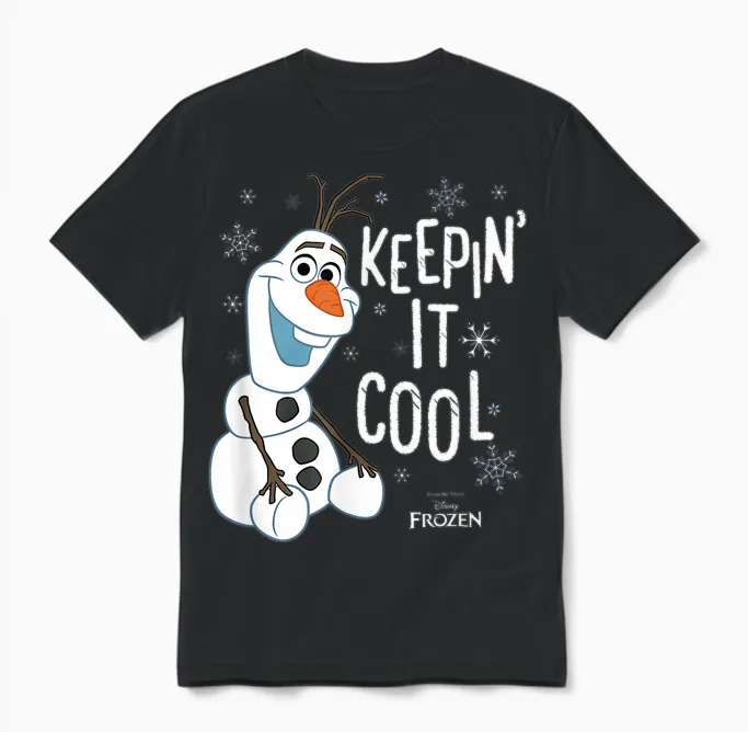 Disney Frozen Olaf Keepin It Cool T-Shirt, Black Unisex T-Shirt in Black