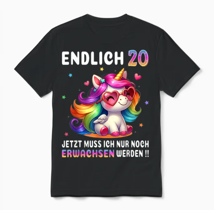 20th Birthday Gifts Woman 20 Years Unicorn Party Outfit T-Shirt, Black Unisex T-Shirt in Black