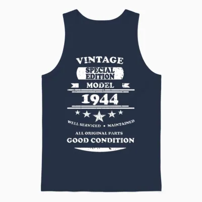 Vintage Retro White 1944 Unisex Tank Top - Navy