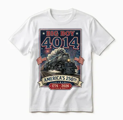 Big Boy 4014 Train 4th of July Retro Us Flag Vintage Apparel Unisex T-Shirt - White