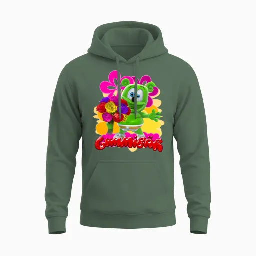 Gummibär Flowers Floral & Botanical Unisex Hoodie in Military Green