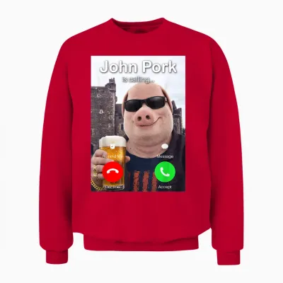 Funny Beer Day John Pork Is Calling Meme Unisex Sweatshirt - Red