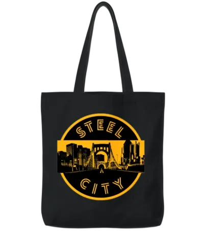 Pittsburgh Steel City Retro Skyline Bridge Tote Bags - Black