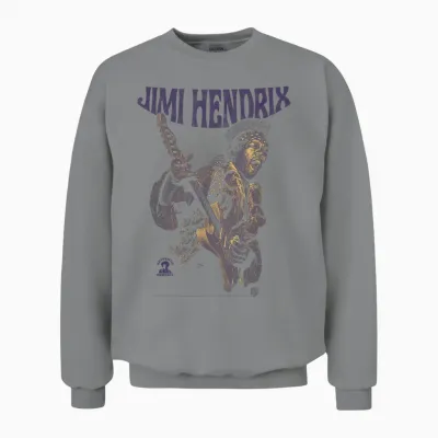 Ripple Junction X Jimi Hendrix Playing Guitar Purple Yellow T-Shirt, Black, S Unisex Sweatshirt - Sport Grey