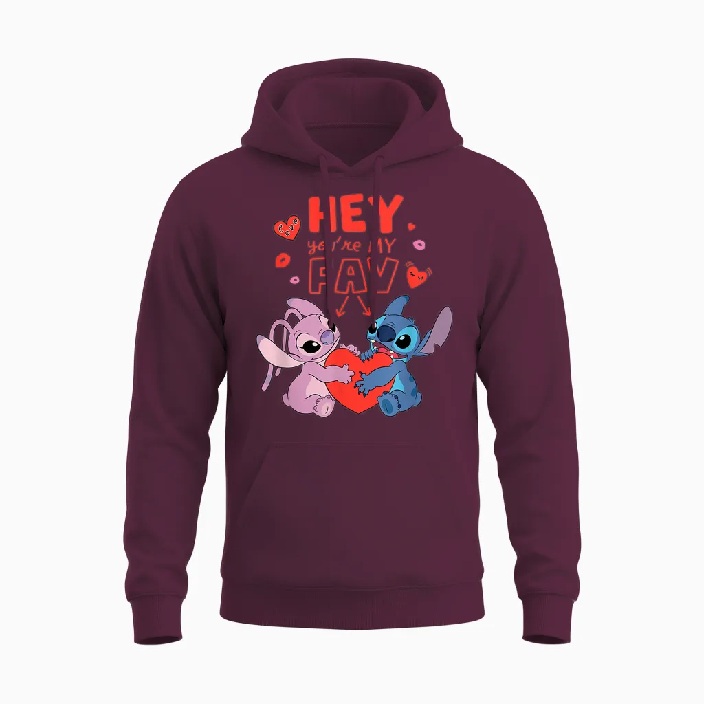 Disney Stitch & Angel Hey You're My Fav Love Valentine's Day Unisex Hoodie in Maroon