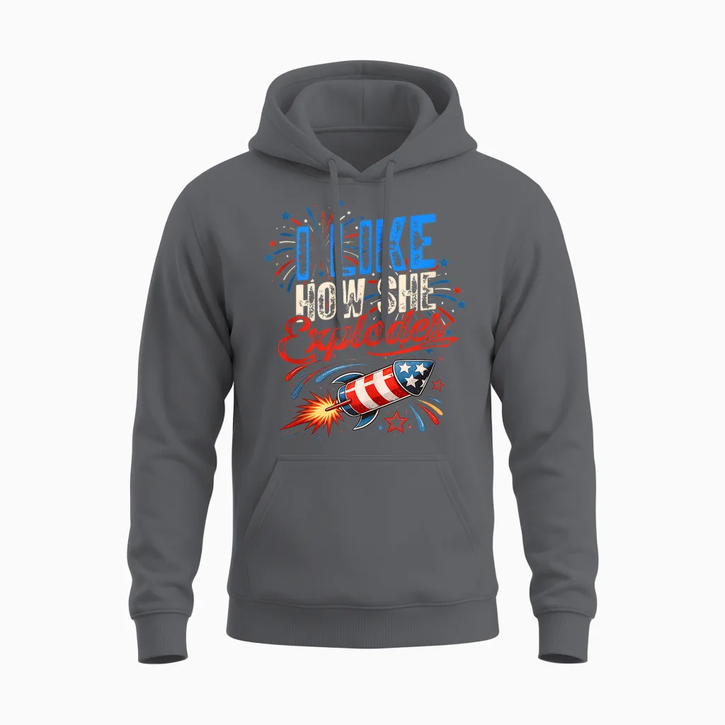 4th of July I Like How She Explodes - He Bangs Matching Unisex Hoodie in Charcoal