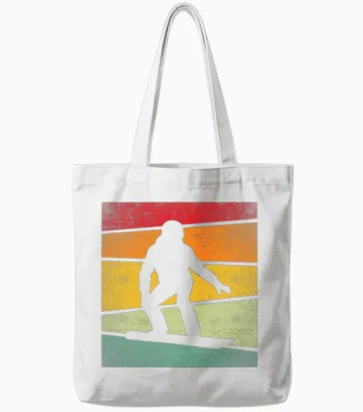 Snowboarding Retro Tote Bags - White