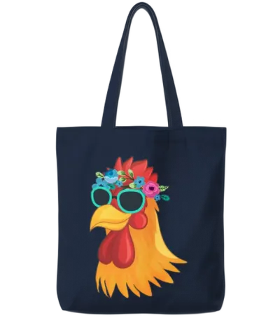 Cute Chicken Farmer Floral Crown Animal Farm Tote Bags - Navy