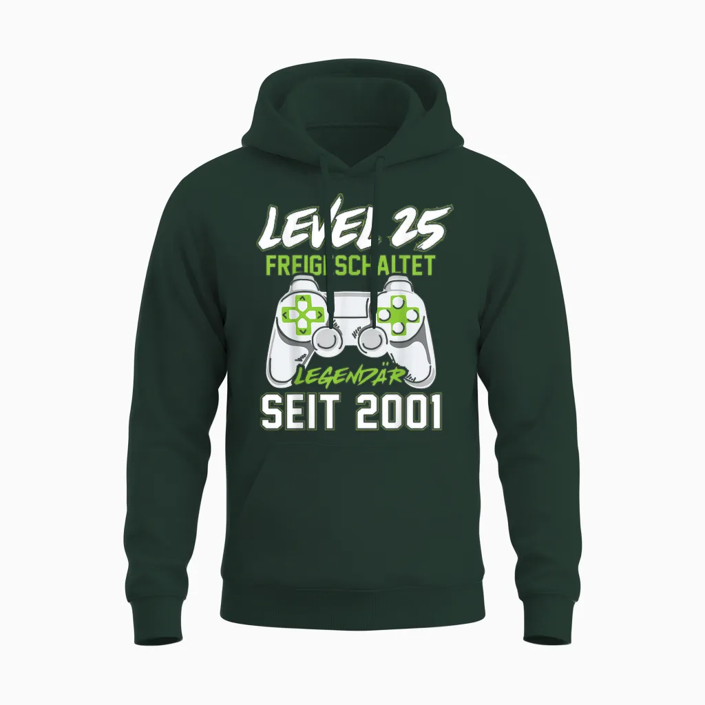Level 25 Geburtstag Junge Gamer Mann Deko Jahrgang 2001 Unisex Hoodie in Forest