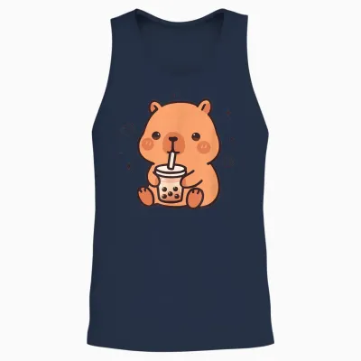 Kawaii Capybara Boba Bubble Tea Cute Anime Girls Boys Teens Unisex Tank Top - Navy