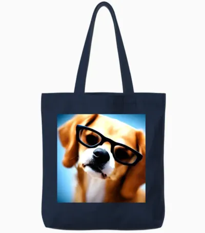 Dog with Glasses Tote Bags - Navy