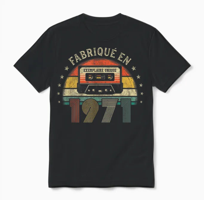 Fabriqué En 1971 Vintage Cassette - Cadeau Anniversaire 1971 Unisex T-Shirt in Black