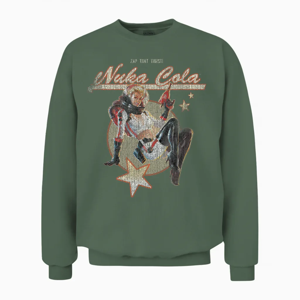 Fallout Video Game Retro Nuka Cola Ad Unisex Sweatshirt in Military Green