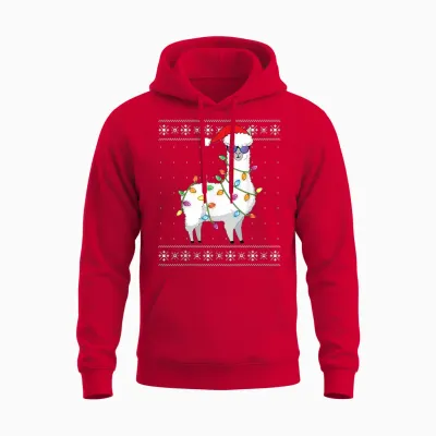 Alpaca Christmas Tree Funny Ugly Christmas Unisex Hoodie - Red