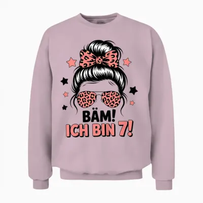 Bäm Ich Bin 7 Messy Bun Mädchen 7 Geburtstag Unisex Sweatshirt - Light Pink